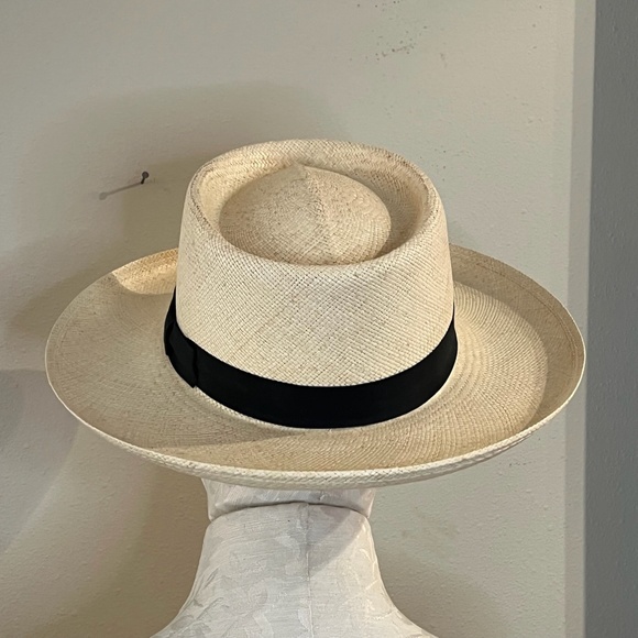 Unisex Classic Wide Brim Straw Panama Fedora with Black Grosgrain Band Medium main image 4
